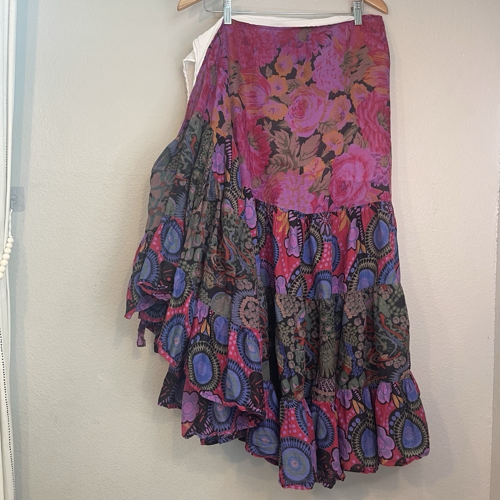 100% Cotton One Size GORGEOUS Floral Print Wrap Ruffle Skirt Made In Thailand